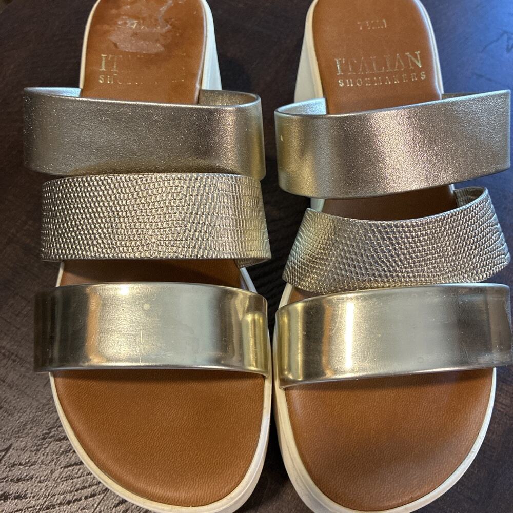 Italian Shoemakers Women's Silver Platform Wedge Slide Sandals Vegan 7.5 M